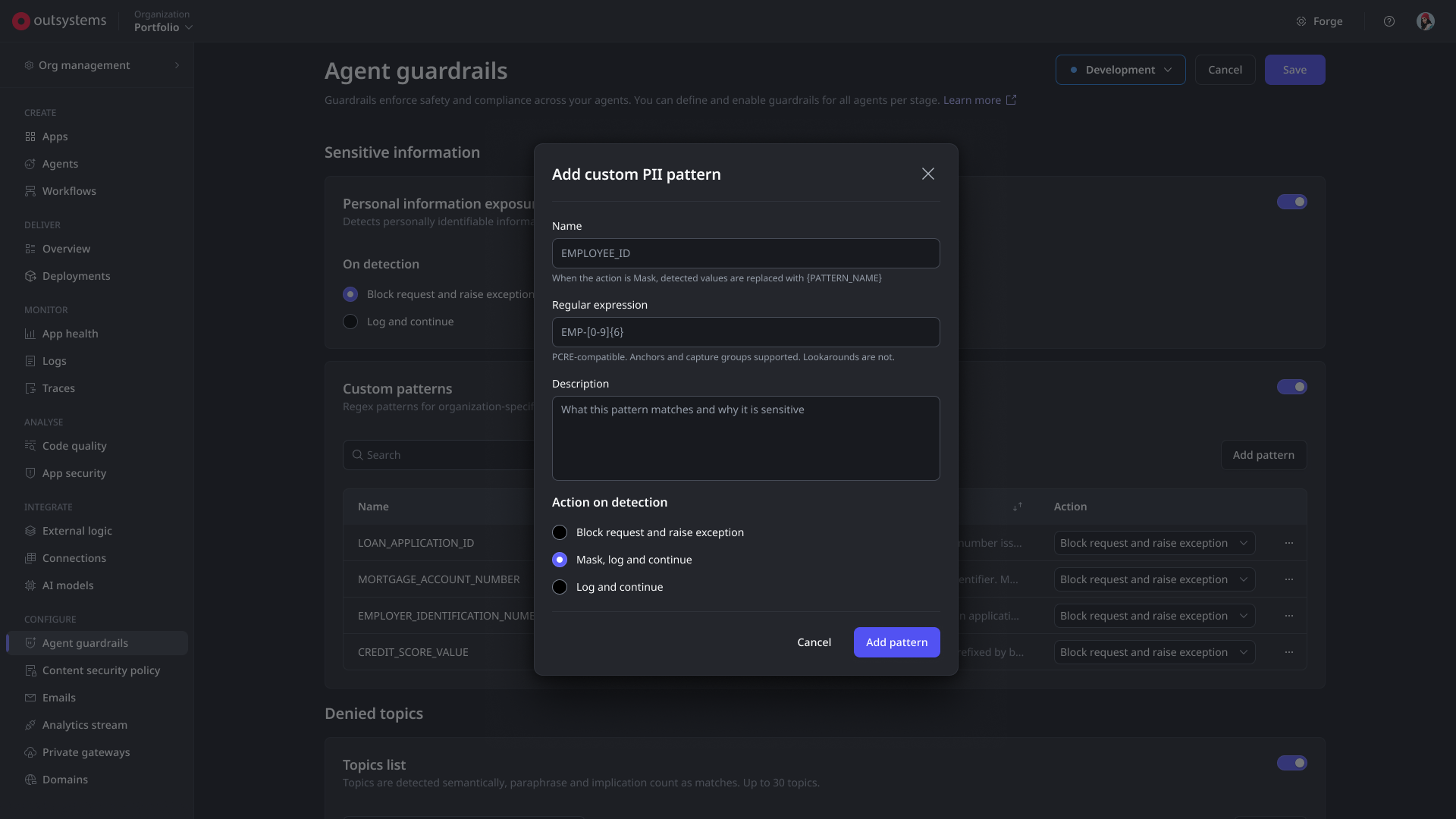 Custom patterns for company-specific data