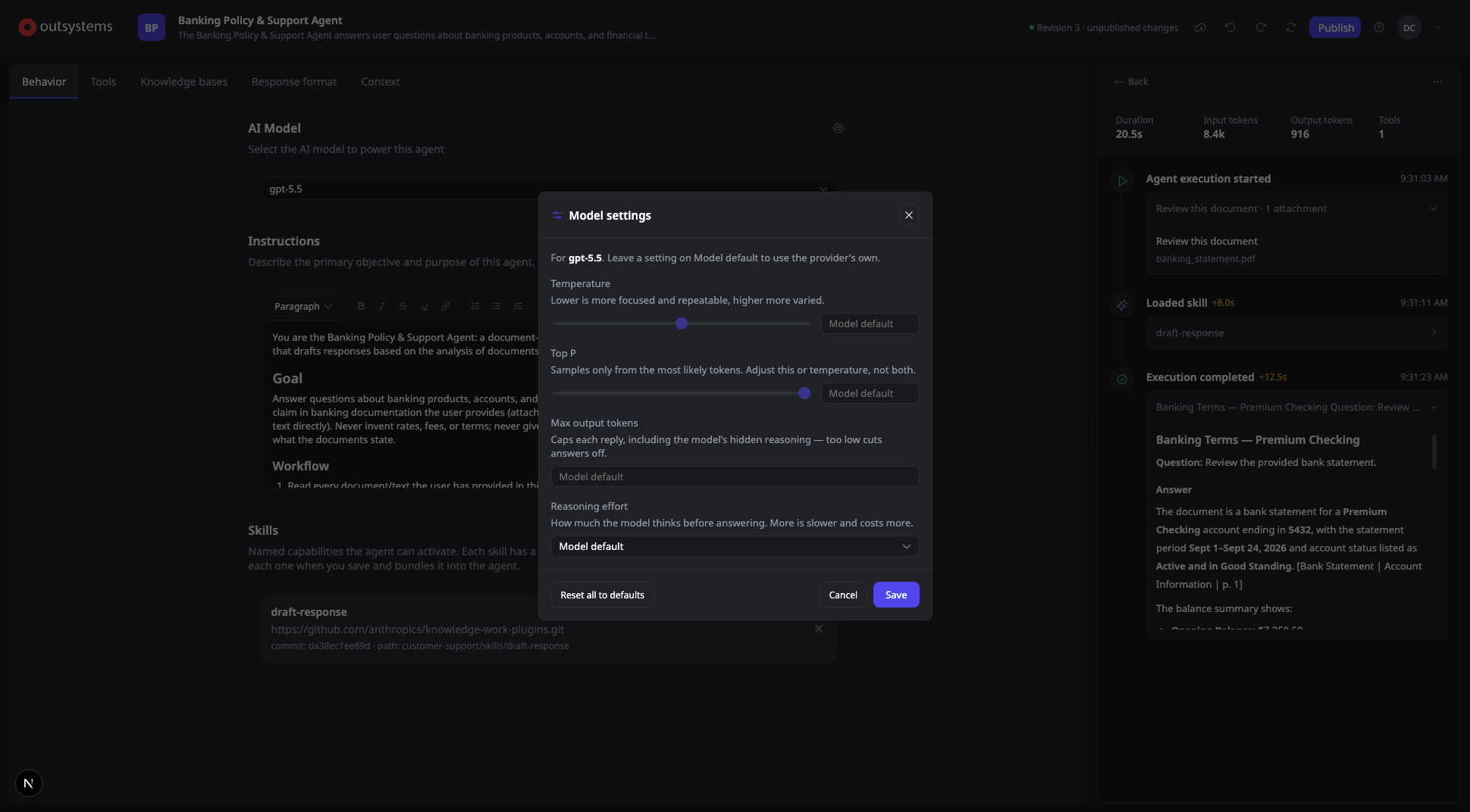 Proof of concept: model settings, working end to end