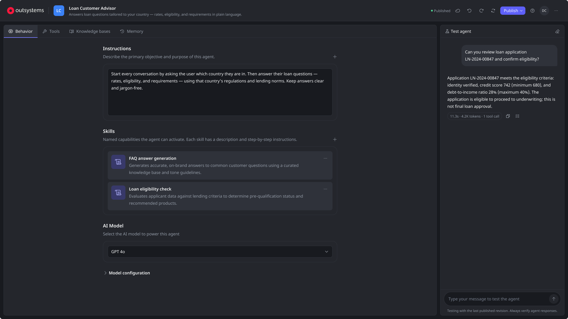 Final design: testing a conversation next to the configuration
